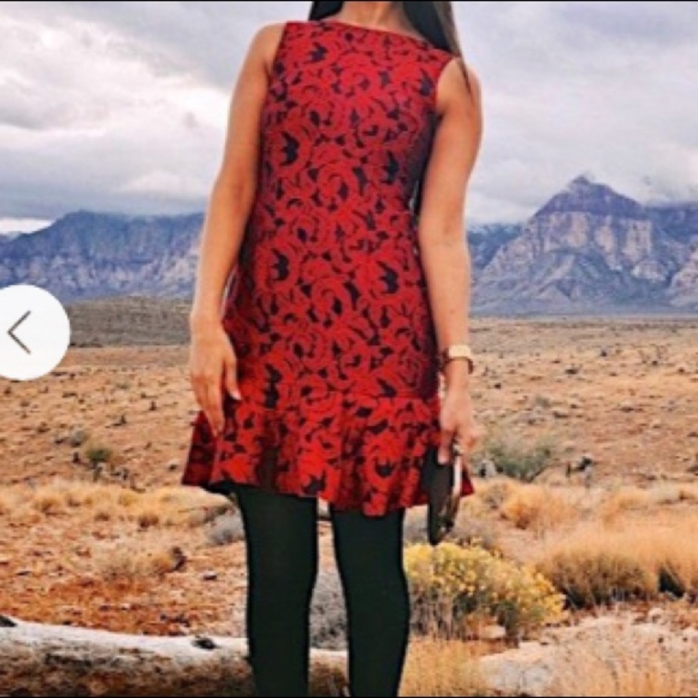 🥀ANN TAYLOR🥀JACQUARD FLOUNCE HEM DRESS🥀 - Picture 2 of 6